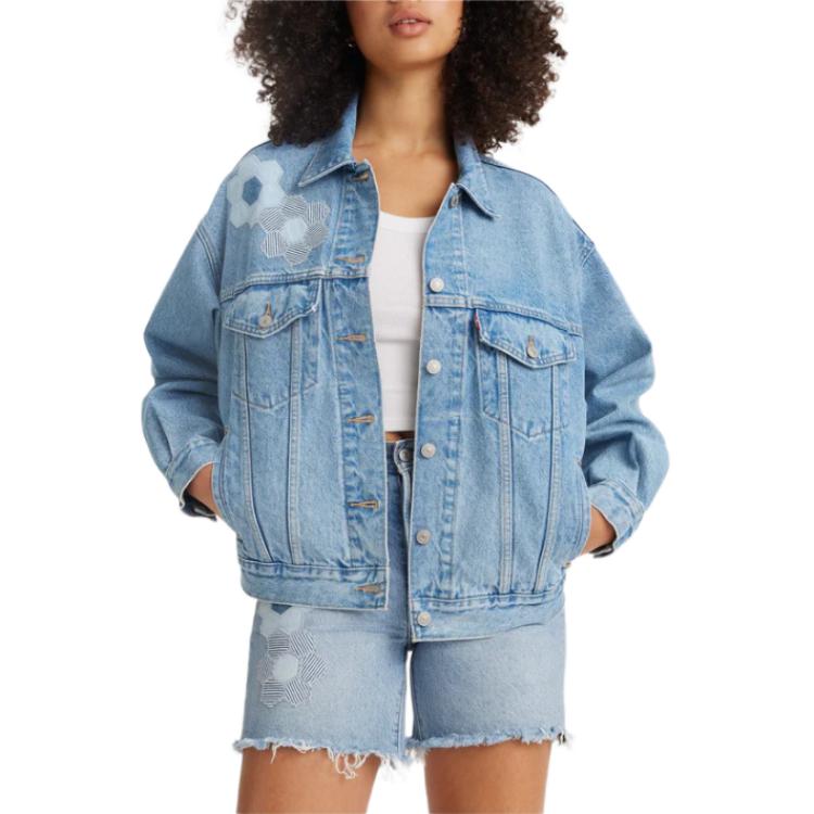 Levis Нашивка Вышивка Повседневная Удобная Джинсовая Куртка Женские куртки Синий A1743-0063