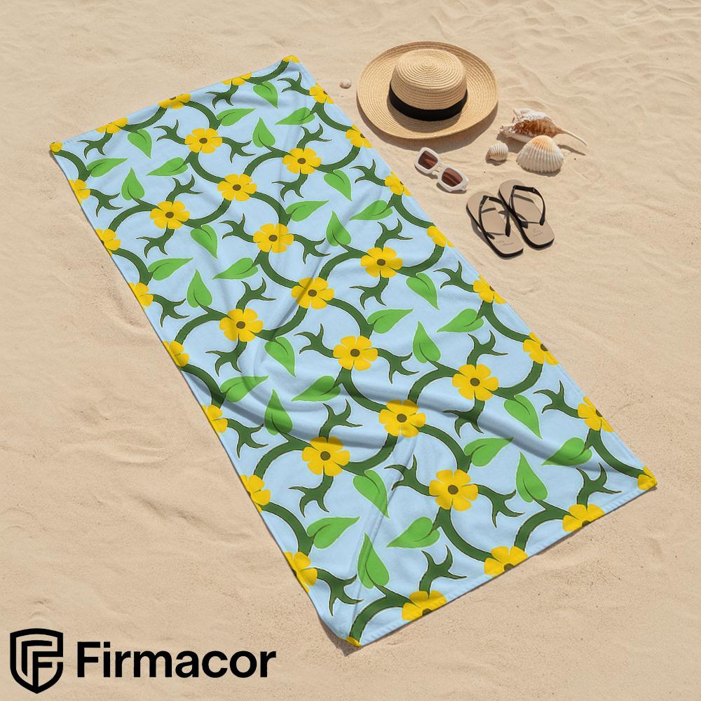 Yellow Floral Vine Microfiber Beach Towel Quick Dry Sand Free Oversized Soft Absorbent Bath Towel for Swimming Pool Travel Gym