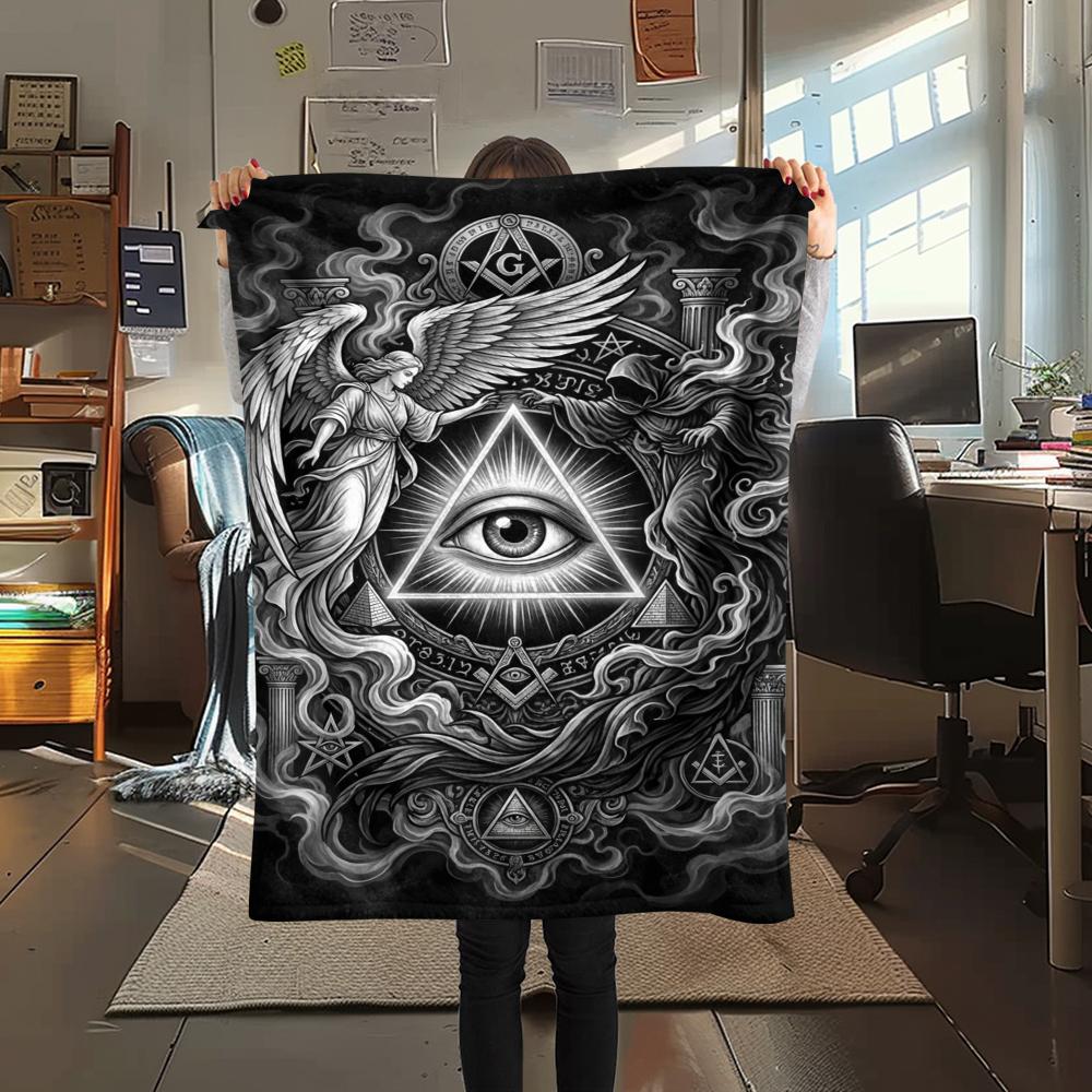 1Pc Knowing Eye Print Flannel Blanket, High quality Comfortable for All Seasons, Home Decor, Warmth and Comfort, Perfect for Christmas Gifts W136