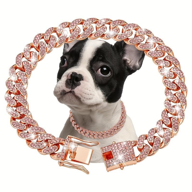 1pcs Dog Chain Collar Diamond Cuban Chain Dog Collar 13mm Wide Dog Necklace Metal Cat Chain Pet Crystal Collar Jewelry Accessories Suitable Pet