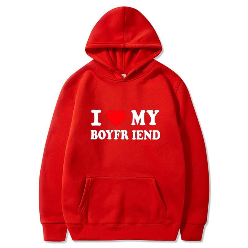 Cross Border E-commerce Casual European Size I Love My Girlfriend Printed Hooded Sweatshirt Sports Gothic Winter Home Long Sleev