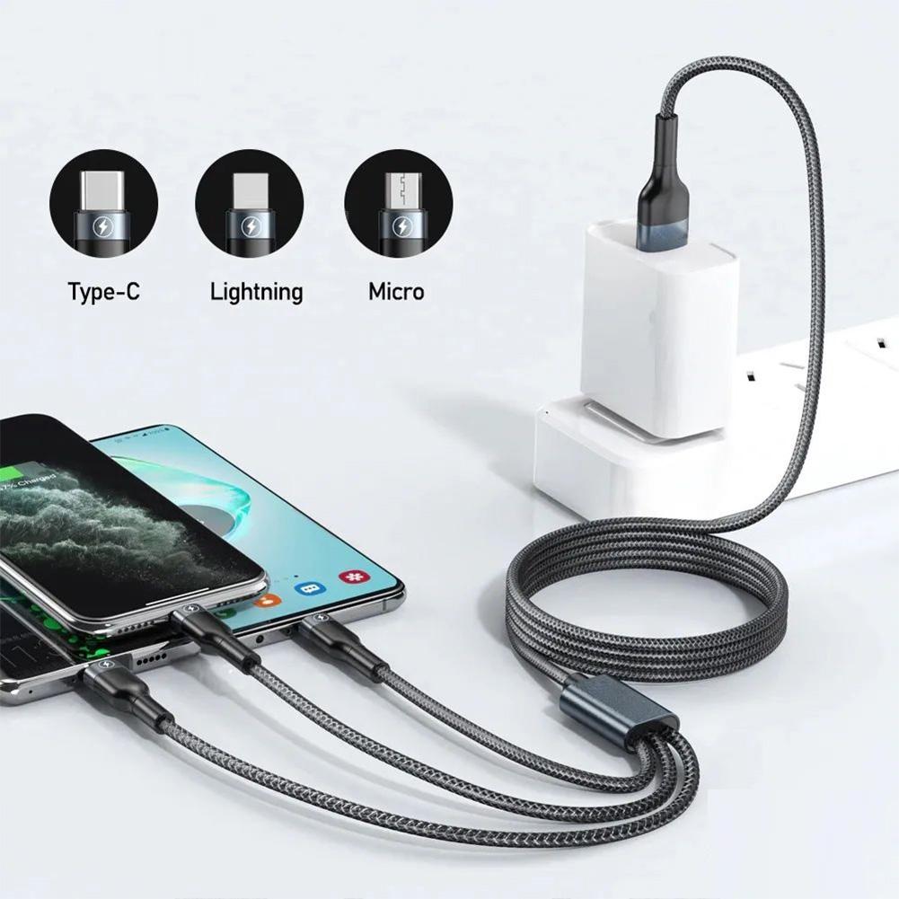 3-в-1 USB-кабель Кабель для быстрой зарядки Мультизарядный шнур USB-адаптер Плетеный провод Для мобильного телефона Планшета Ноутбука