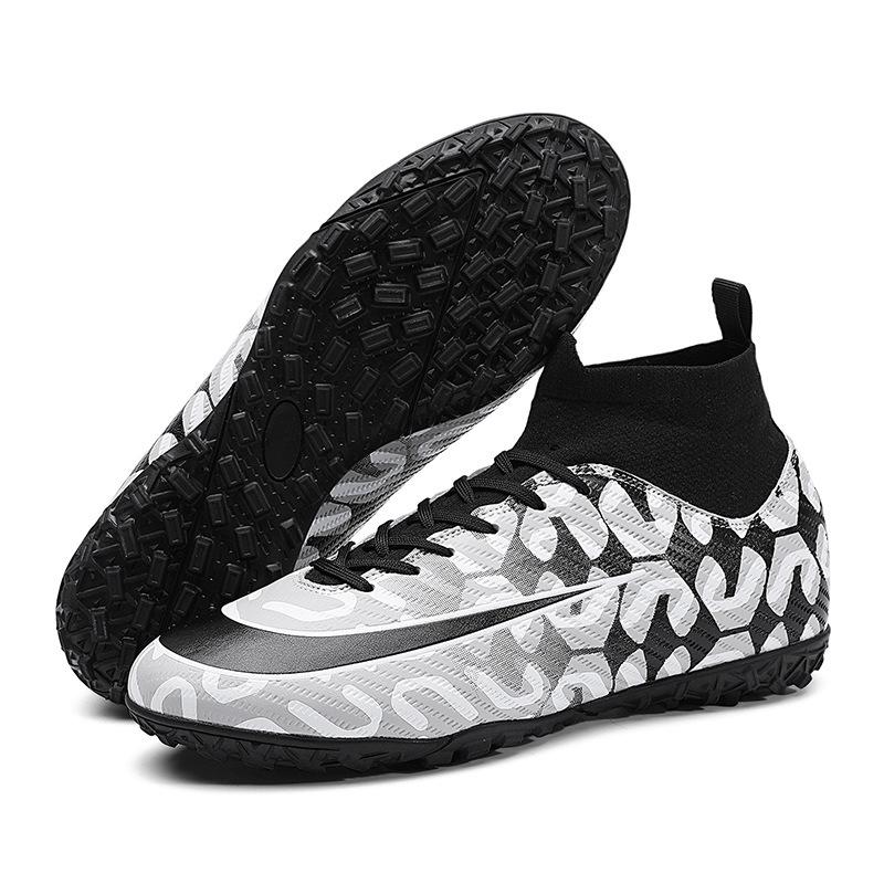 Large Size Football Shoes Men's High Top Teen Students TF Shredded Nails AG Spikes Competition Training Football Shoes