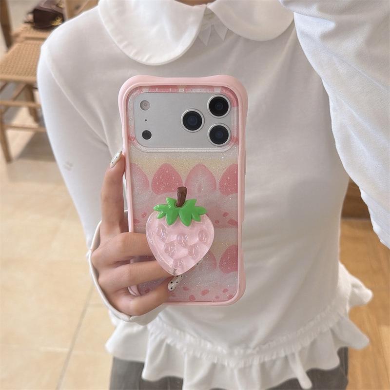 Корейский 3D-чехол для iPhone с подставкой-клубникой для iPhone 14/15/16 Pro Max/17