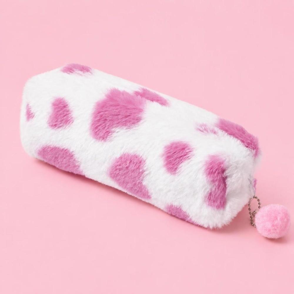 Cartoon Plush Pencil Case Leopard Print Pen Bag Cute Storage Bag School Use