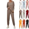 Women's 2 Piece Outfits Sets Ruched Long Sleeve Tops Wide Leg Pants Tracksuit Sets