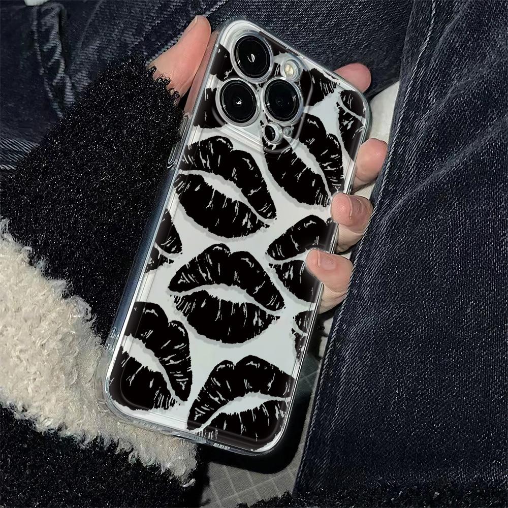 Black Sexy Lips Premium Clear Protective Phone Case For Iphone 11 Pro Max 17E 16E 17 Air 15 Plus 14 13 12 16 Funda Shell