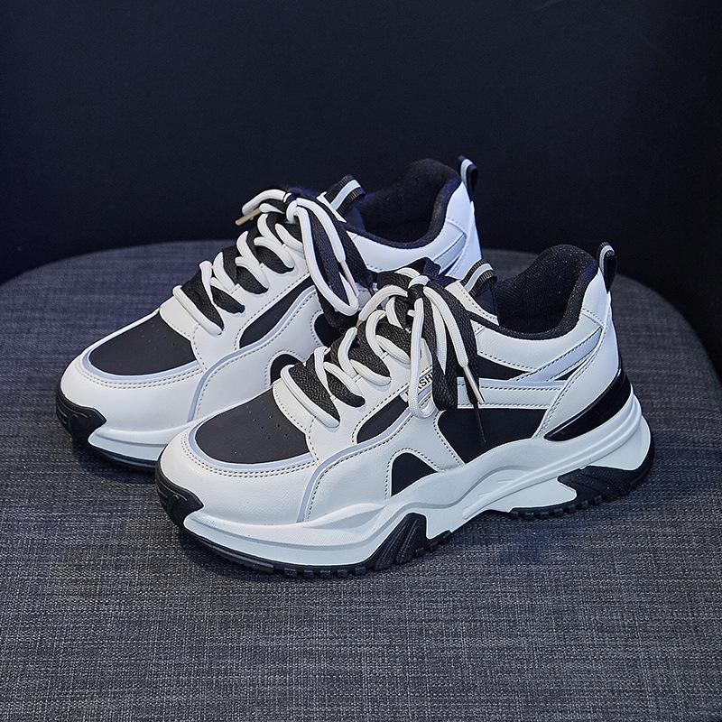 2024 Весна Женские Кроссовки на Массивной Моде Кожаные Повседневные Спортивные Туфли На Платформе Для Девочек Увеличивающие Рост Спортивные Туфли