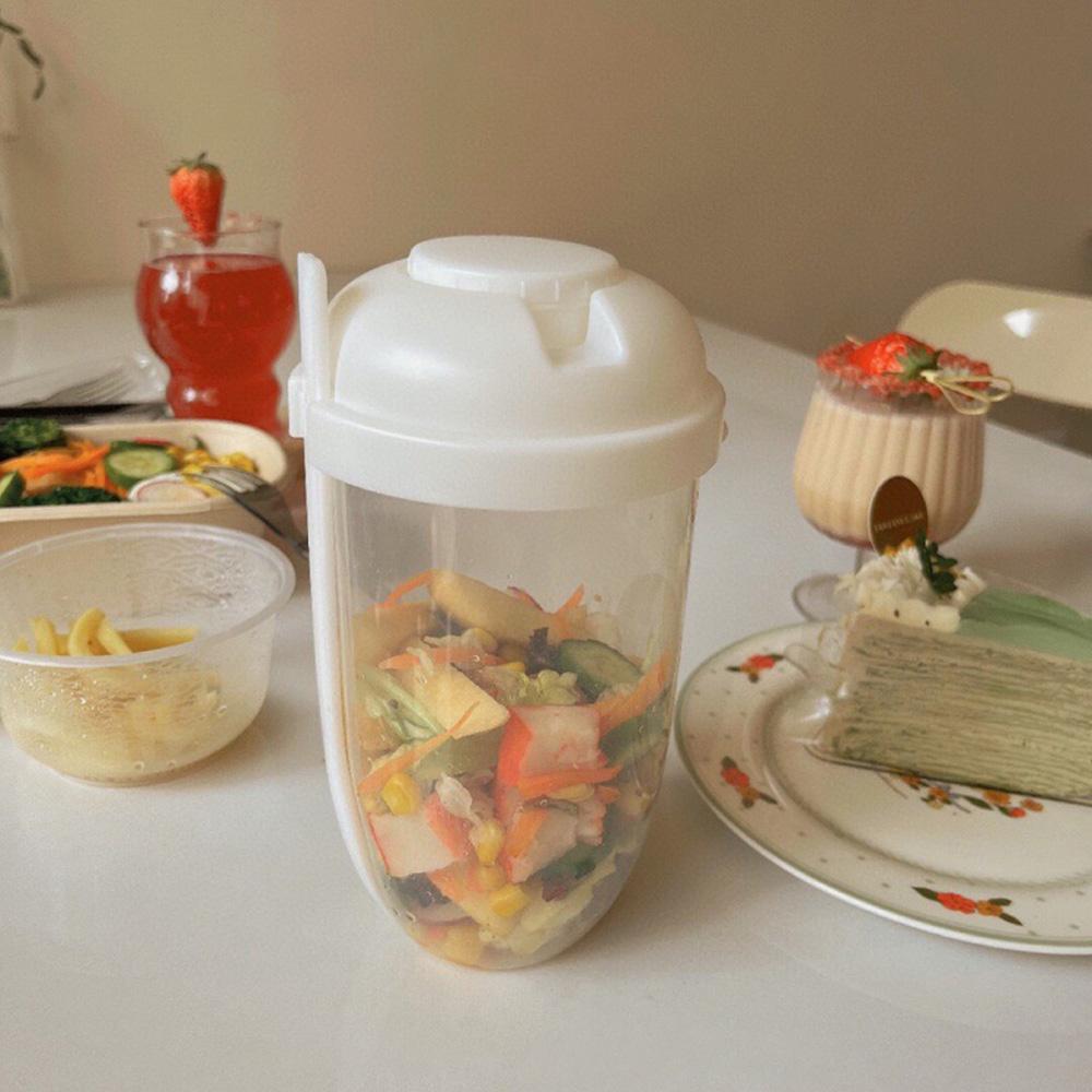 1LPortable Bottle Salad Cup Breakfast Oatmeal Cereal Nut Yogurt Bowl with Fork Sauce Cup Lid Bento Box Yogurt Storage Bowl Lunch
