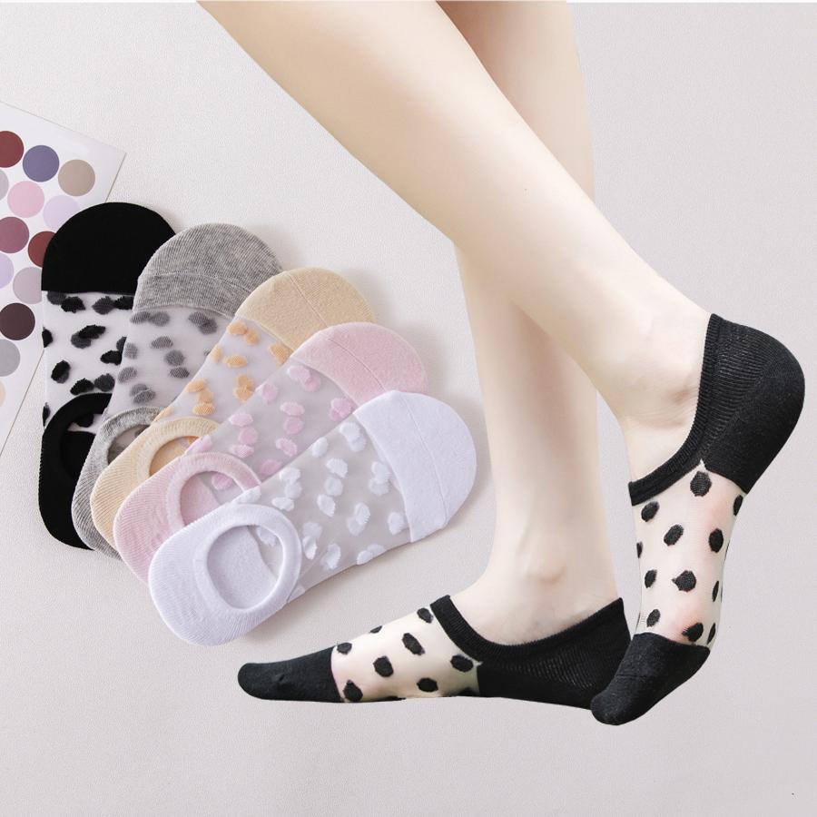 5Pairs Round Dot Socks Women's Summer Thin Transparent Invisible Boat Socks Breathable Short Sock Mesh Ultra-thin Non-slip Socks
