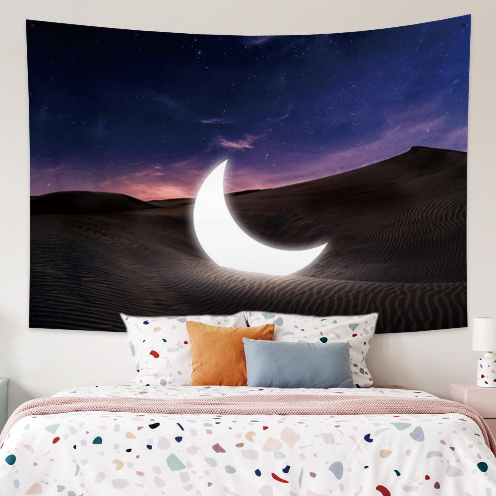 Яркий настенный гобелен с полной луной и звездами, мечтательный ночной вид, гобелен, абстрактный домашний декор, гобелен для спальни, гостиной, общежития