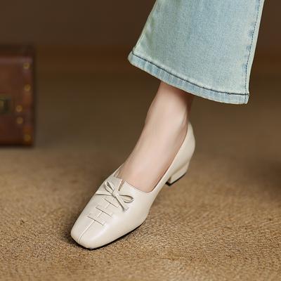 Мода 2025 Новое поступление Мягкая натуральная кожа Женские туфли на каблуке Квадратный носок Удобные Модные Повседневные Туфли на низком каблуке Обувь на четыре сезона