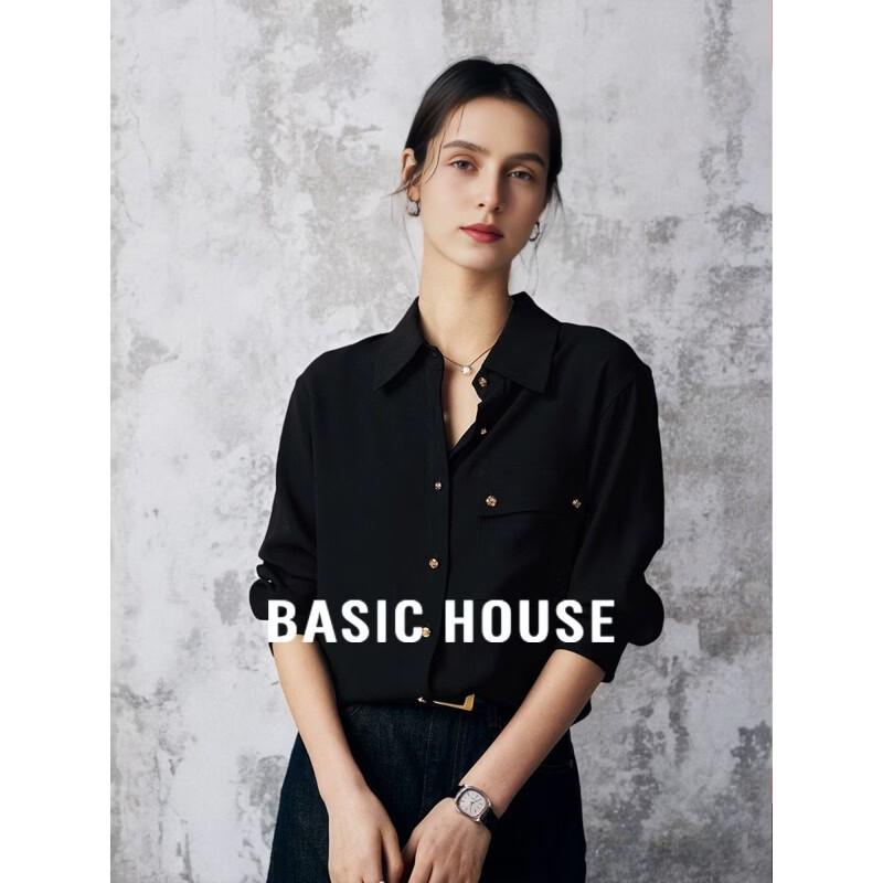 Базовая женская черная атласная рубашка Basic House с французским кроем для многослойности