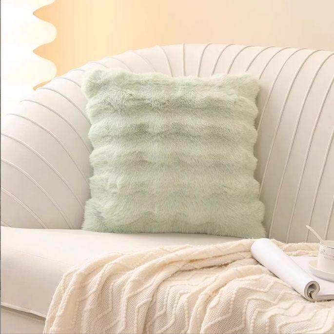 Cream Style Pillow Light Luxury Rabbit-like Plush Pillowcase Plush Living Room Home Sofa Bedroom Bedside Beige Backrest
