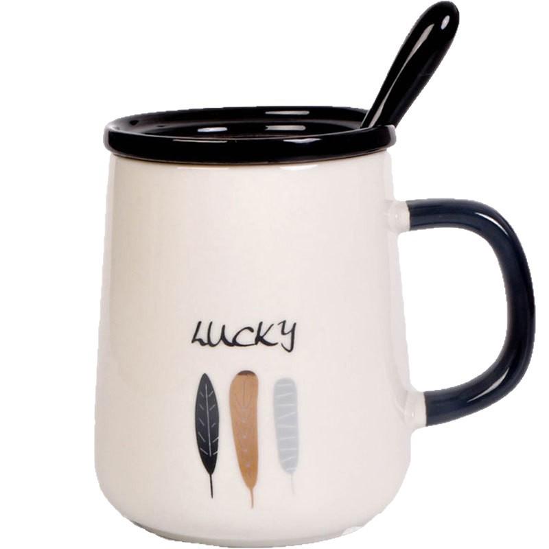 Кружка в скандинавском стиле с крышкой и ложкой, парная керамическая чашка, женская, креативная, для дома, офиса, для завтрака, кофе, воды, мужская