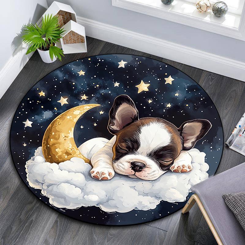 Sleeping French Bulldog Round Area Rug,Carpet Rug for Living Room Bedroom Sofa Playroom Decor,Non-slip Floor Mat