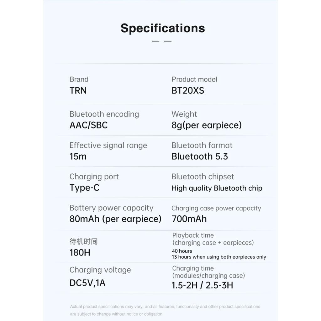 TRN BT20PRO Wireless Bluetooth 5.3 HIFI Earphones Module Upgrade Cable Replaceable for Air Pods Conch 0.75 0.78 Mmcx 2pinsqdc