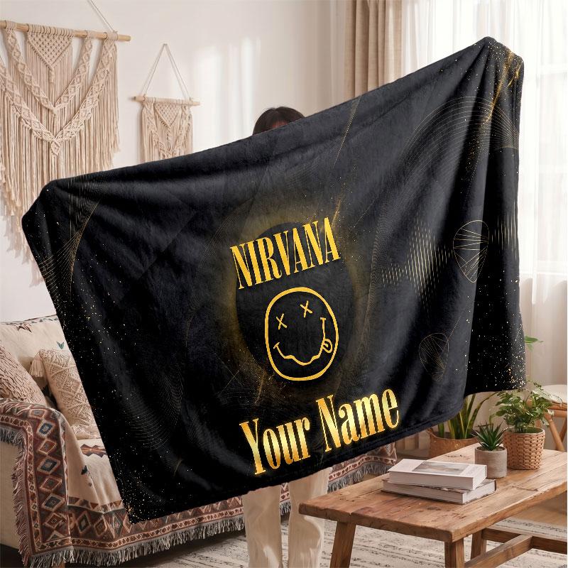 Nirvana Flannel Blanket, Custom Name Text Personalized Soft Throw Blanket Home Decor Gift
