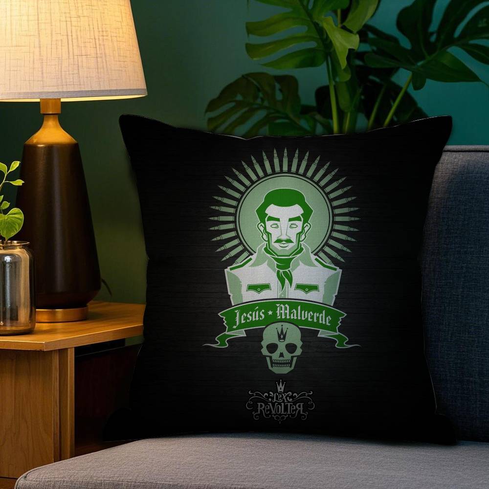 J-Jesus Malverde Pillow Case Plush Fabric Soft Double Sided Print Home Sofa High Quality Cushion Cover Throw