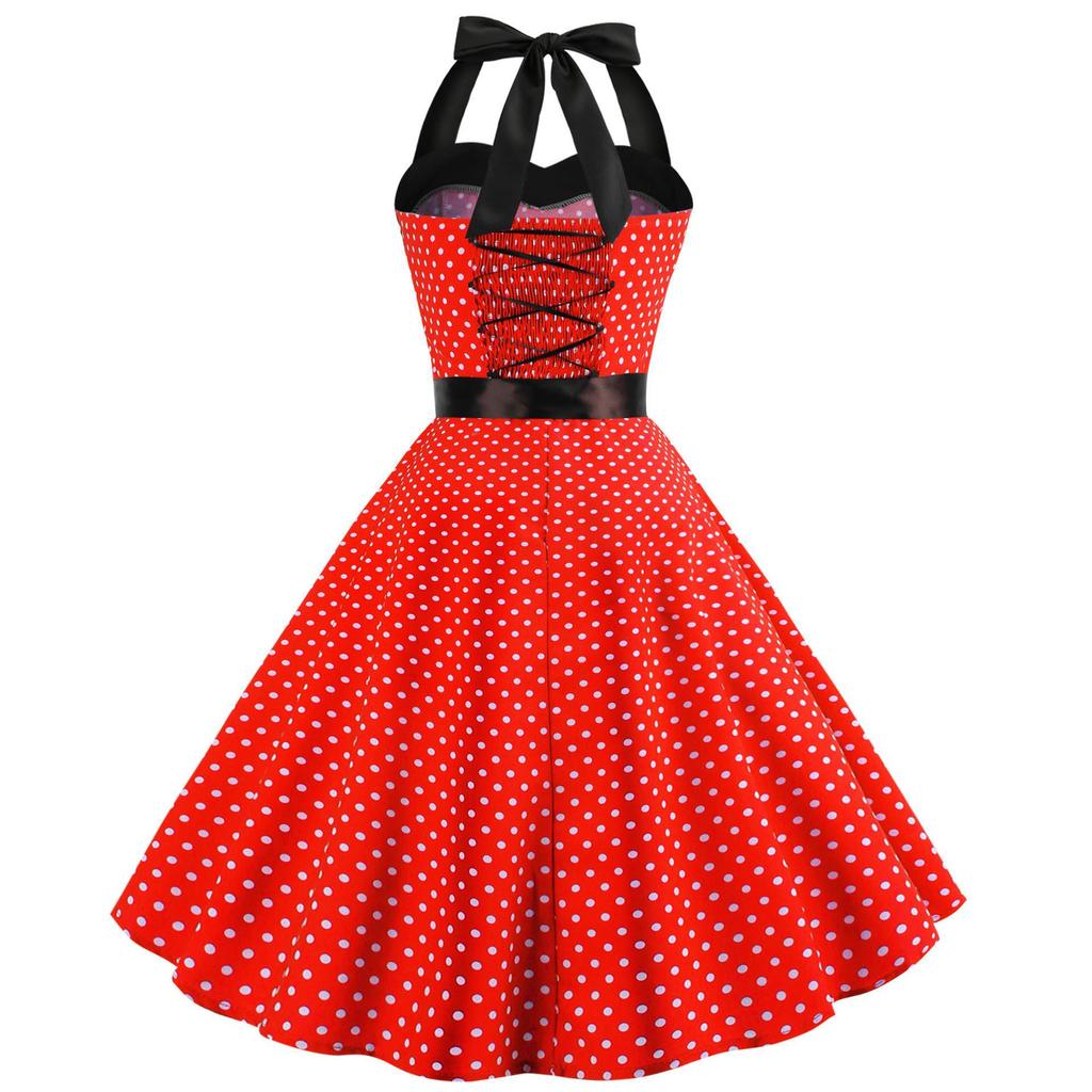 European & American Polka Dot Halter Dress: Retro Tube Top, Slim Waist, Big Swing Skirt