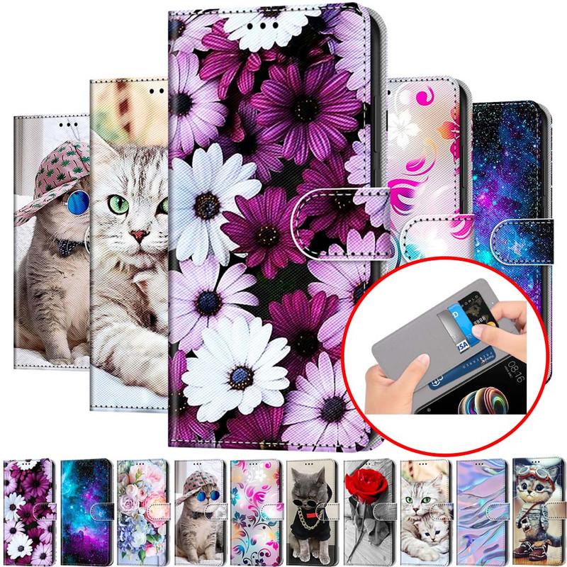For iPhone 15 14 13 Pro Max Honor X6a X7a X8a Moto G30 G23 G24 G34 G55 G53 Card Slots Flowers Animals Flip Wallet PU Leather Kickstand Phone Case