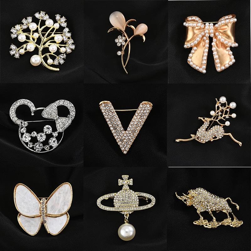 Brooch High-End Niche Silk Scarf Buckle Alloy Diamond Coat Pearl Corsage Pin Accessories
