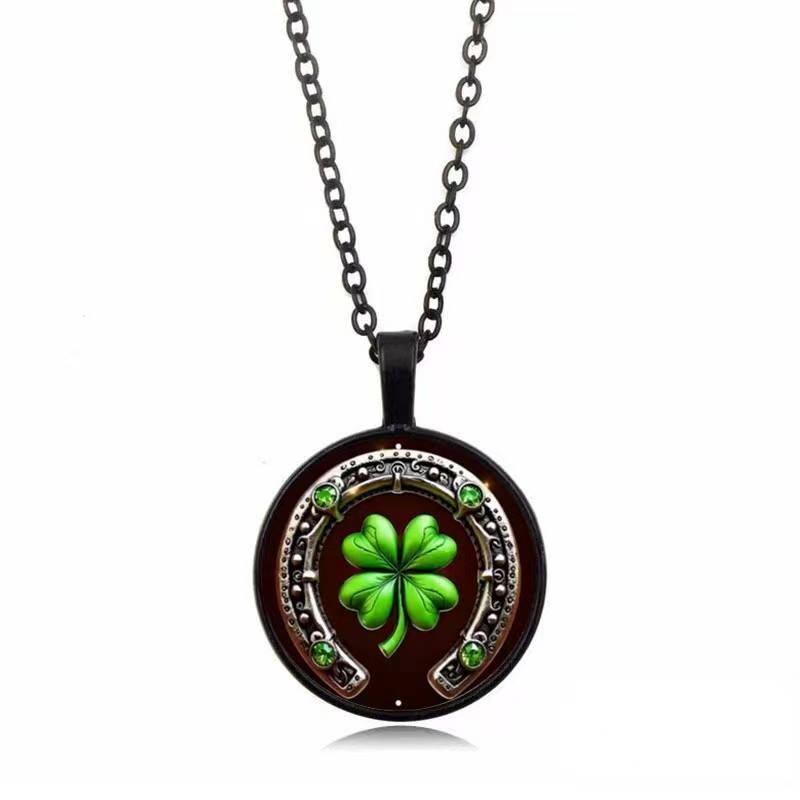 Pattern Round Glass Pendant Necklace European and American Fashion Versatile Accessories