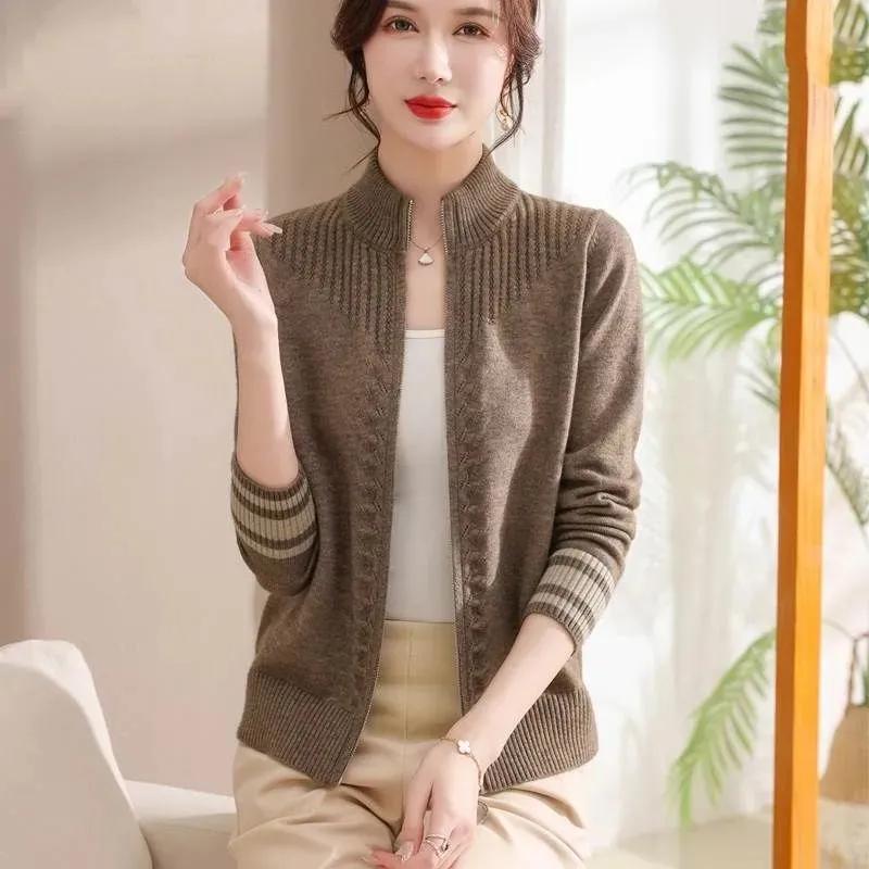 Women's Fashion Zipper Knitted Sweater Coat Casual Autumn&Winter Loose Cardigan Sweater Jacket Women's Coat