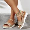 Fashion Hemp Med Heel Sandals Women 2024 Summer Light Non-Slip Casual Espadrilles Shoes Woman Ankle Buckle Thick Bottom Platform Sandals