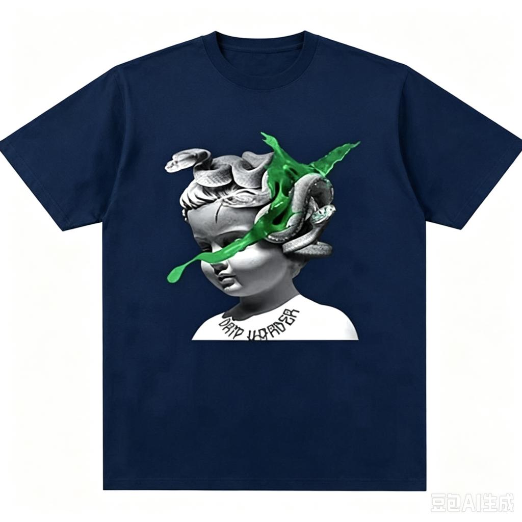 Unisex Sculpture Doll Snake Fluid Art Graphic T Shirt Black Oversized Short Sleeve Gothic Streetwear Tops