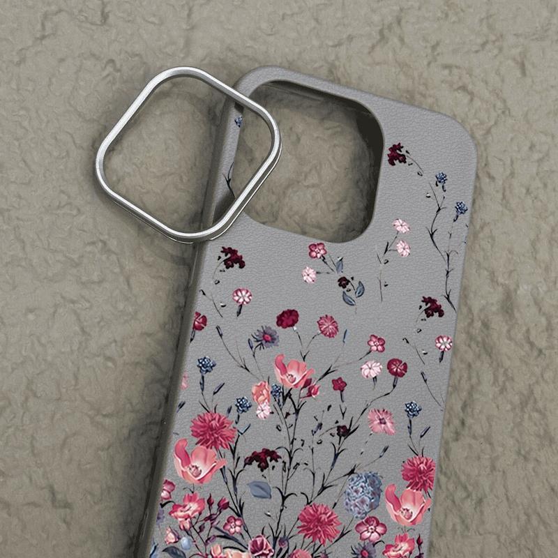 Ударопрочный мягкий чехол из ТПУ с фиолетовым цветочным узором для iPhone 16 Pro 15 14 Plus 13 12 Pro Max 11 с текстурой кожи, однотонный тонкий чехол