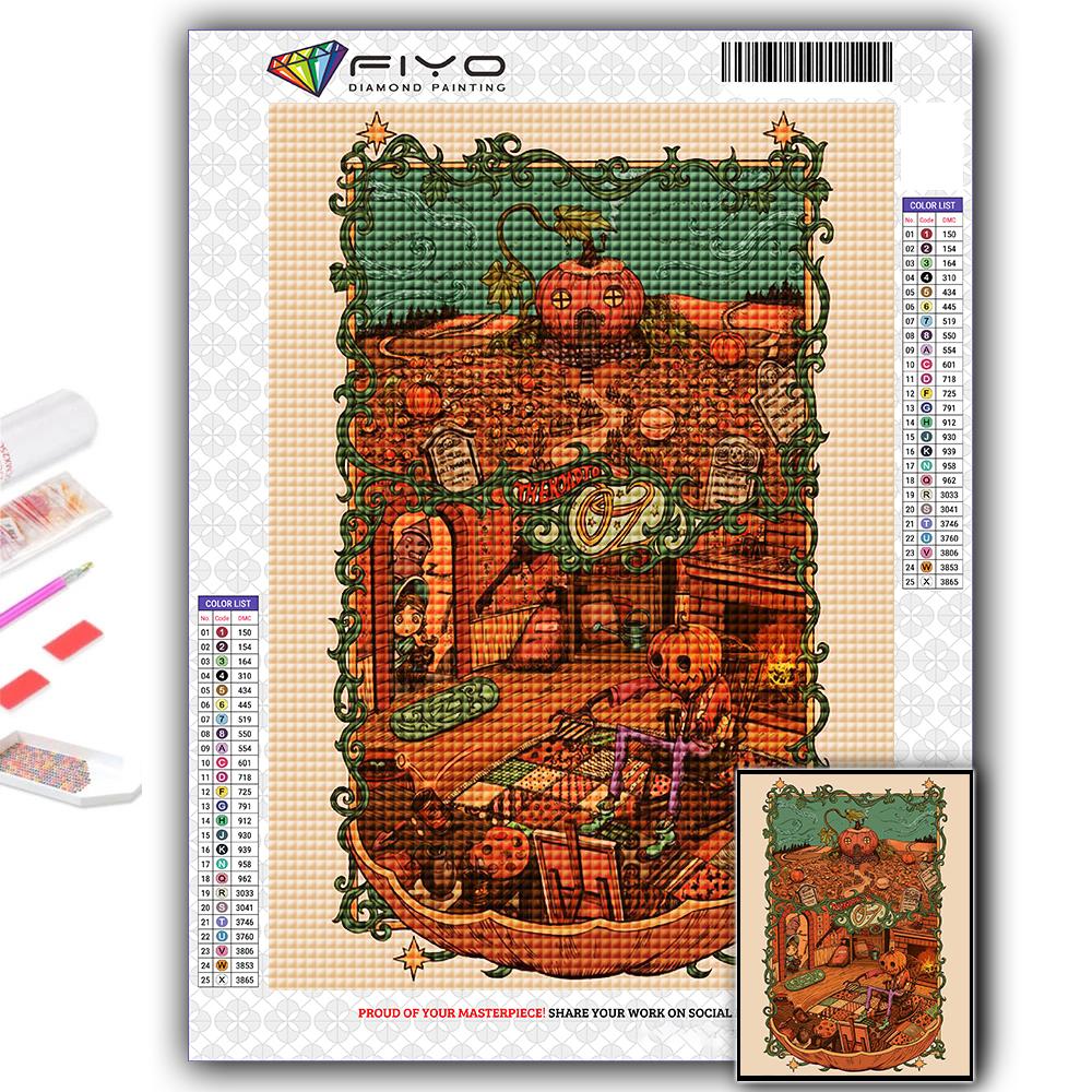 DIY 5D Diamond Painting Halloween Pumpkin And Witch Castle Cross Stitch Kit Full Drill Embroidery Mosaic Art Picture of Rhinestones Gift