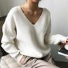 2024 Autumn/Winter Women's V-Neck Loose Knit Sweater with Irregular Hem