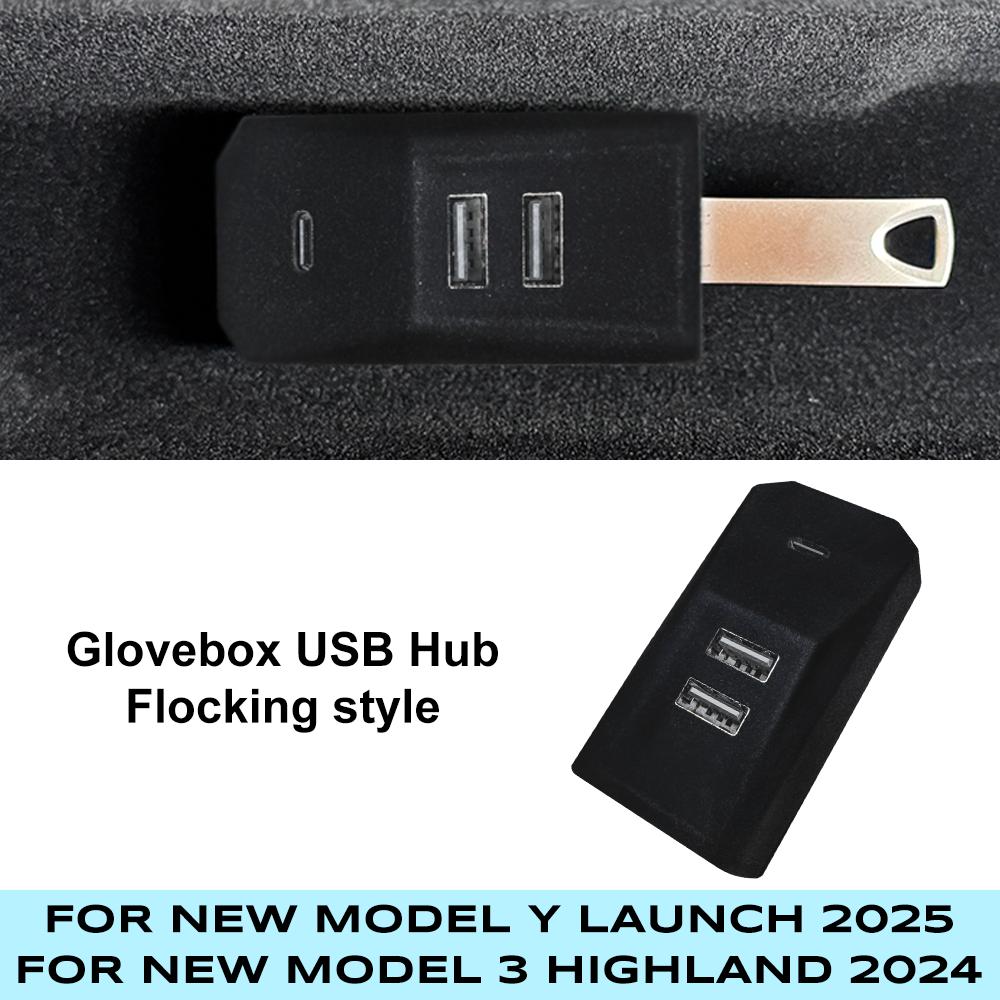 Glovebox USB Hub For Tesla New Model Y Launch Juniper 2025 Model 3 Highland 2024 Type-C Port Digital Display Splitter Docking