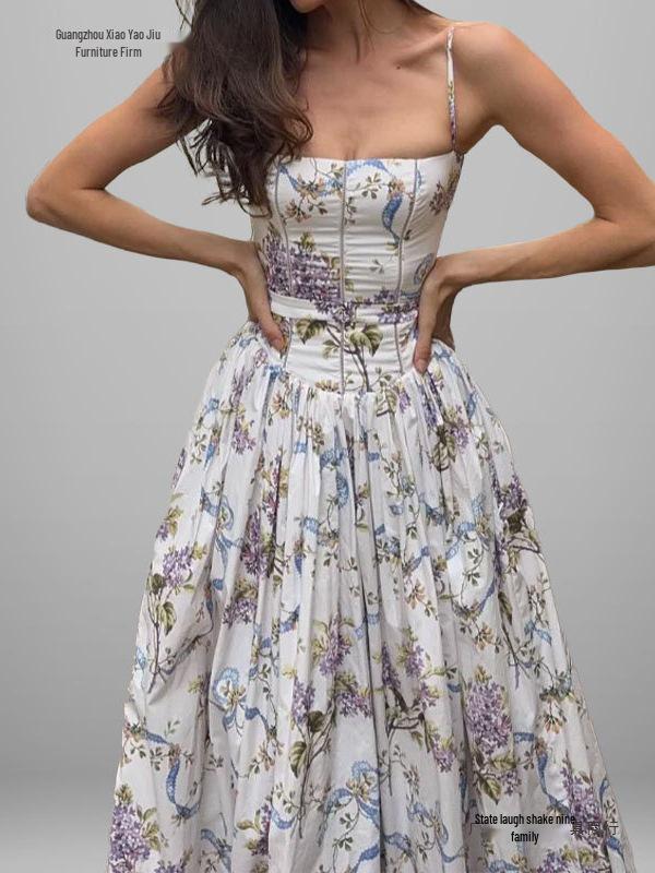 Европейско-американское женское ретро-платье на тонких бретельках в элегантном французском стиле