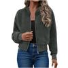 Women's Fashion Solid Color Round Neck Zipper Long Sleeve Pocket Casual Plush Coat
