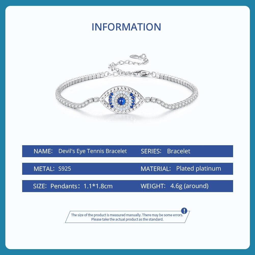 Теннисный браслет BAMOER из стерлингового серебра 925 пробы с глазом дьявола для женщин, браслет-цепочка с блестящим цирконом, ювелирные украшения, подарок