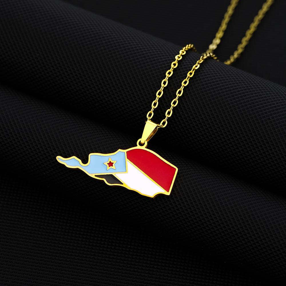 Fashion South Yemen Map Flag Pendant Necklace Stainless Steel Men Women Country Maps Gold Color Silver Color Jewelry Gift