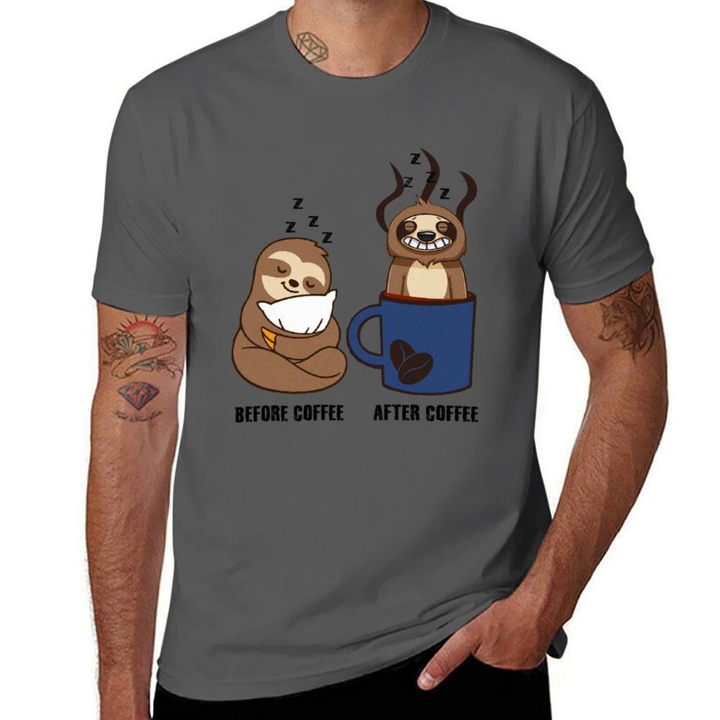 Sloth Before Coffee After Coffee Tshirt Casual Basic Street Style Tshirt