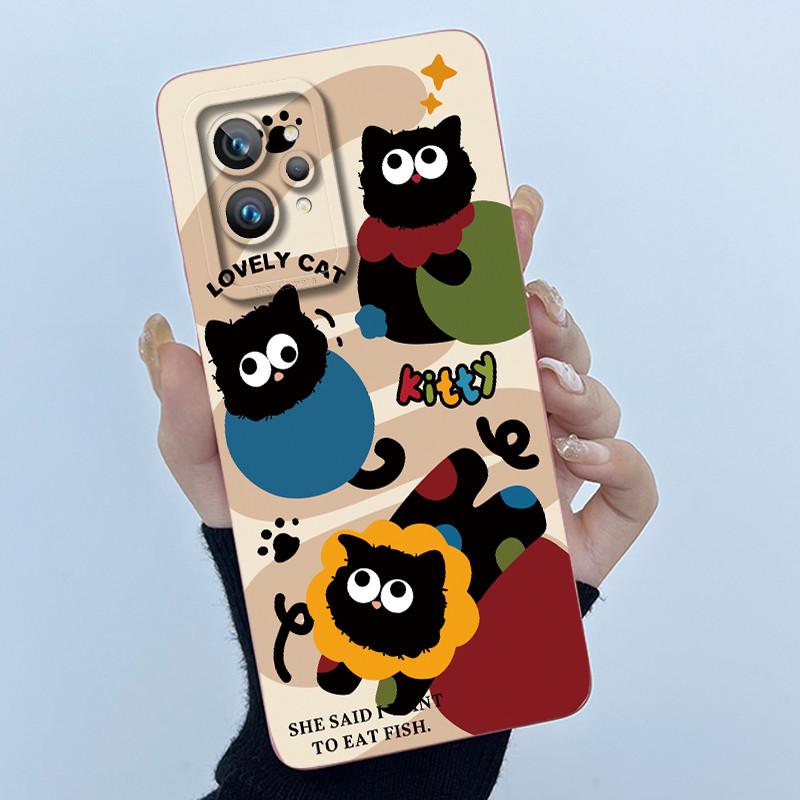For Realme GT 2 Pro Phone Case Cute Panda Girl Cats Liquid Silicone Camera Protection Back Cover For Realme GT2 Pro GT2Pro Funda