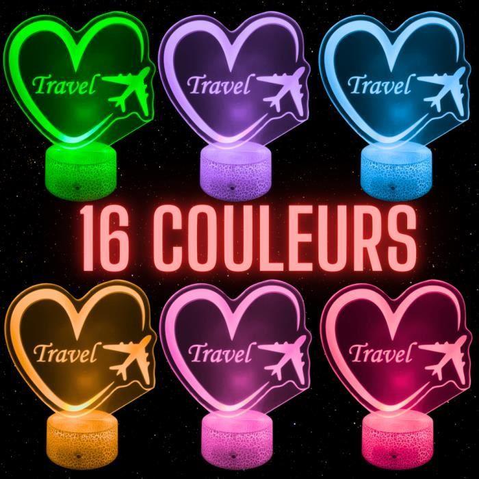Lampe de Chevet 3D LED Thème Voyage Travel Avion , Veilleuse Changement de Couleurs, Lampe tactile Bureau et Chambre, Cadeau Noël