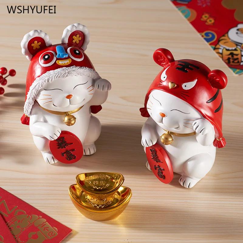 1 шт. Полимерная фигурка кота-бога богатства, голова тигра, голова льва для танца льва, подарок на новоселье и открытие, скульптура, ремесла для украшения
