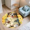 Dog on Yellow Background,Round Area Rug,Carpet Rug for Living Room Bedroom Sofa Playroom Decor,Non-slip Floor Mat