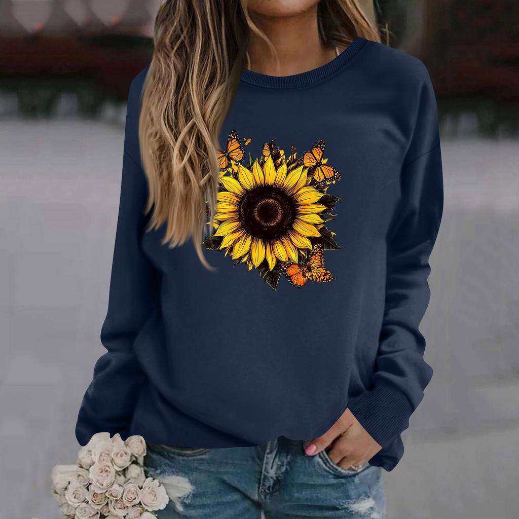 Женская модная повседневная толстовка с длинным рукавом и круглым вырезом с принтом