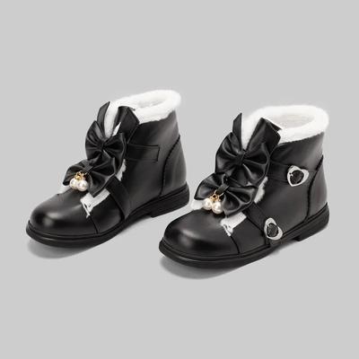 Зимние теплые флисовые меховые милые туфли в стиле Лолиты с бантом женские ботильоны для косплея Kawaii Princess Platform Girl Botas Plus Size 42 43