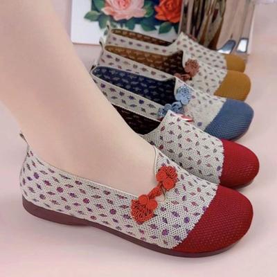 Мамины туфли Дышащие однофутовые тканевые туфли Женские туфли Мягкая подошва Вышитые сандалии
