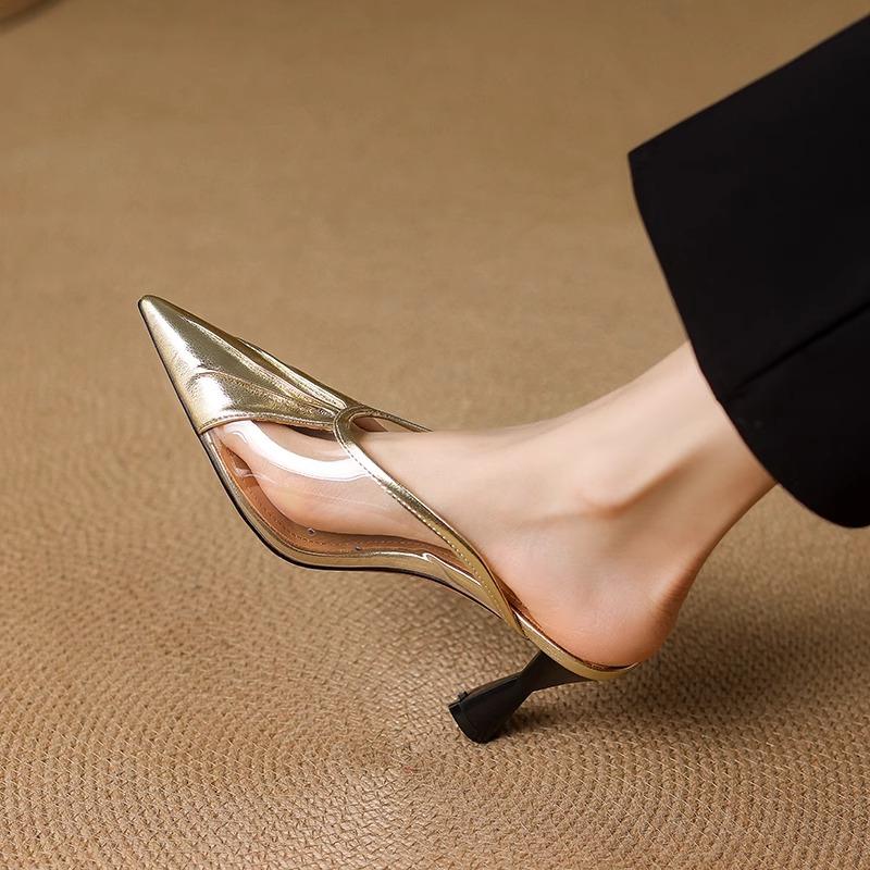 Fashion Pointed Toe Transparent Stiletto Mules Women's Slippers Pvc Baotou High Heels Sexy Fashion Summer Shoes for Women New In 2025