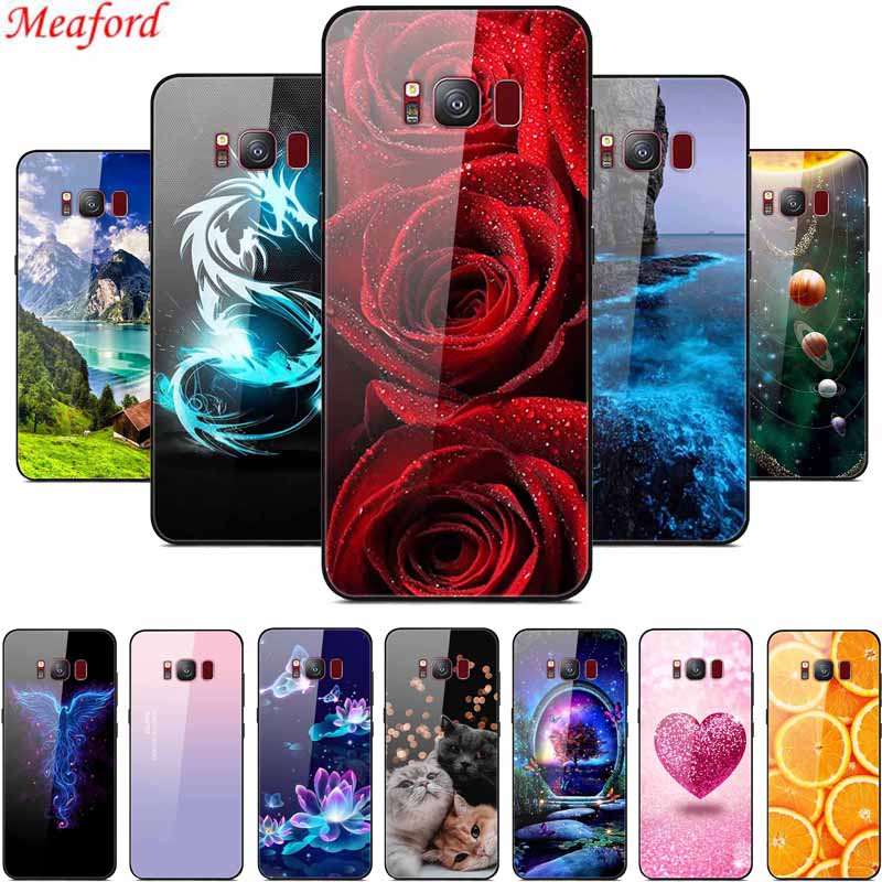 Стеклянная задняя крышка для чехла телефона Samsung S8 Plus, S8Plus, жесткий чехол из закаленного стекла для Samsung Galaxy S8 Plus, S 8, мягкий край