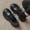 British Style Black Small Leather Shoes Women's 2025 Spring New Retro Heightening Single Shoes Women's Lace-up Soft-soled Loafers