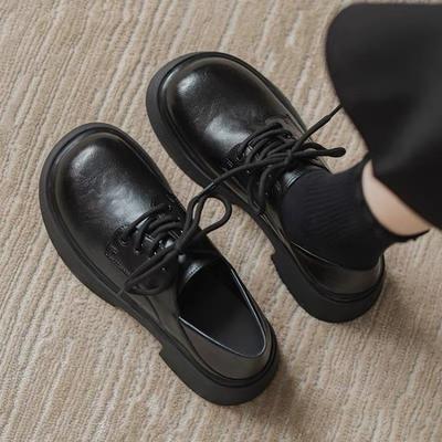 Черные кожаные туфли в британском стиле, женские, весна 2025, новые туфли в стиле ретро, женские туфли-лоферы на шнуровке с мягкой подошвой
